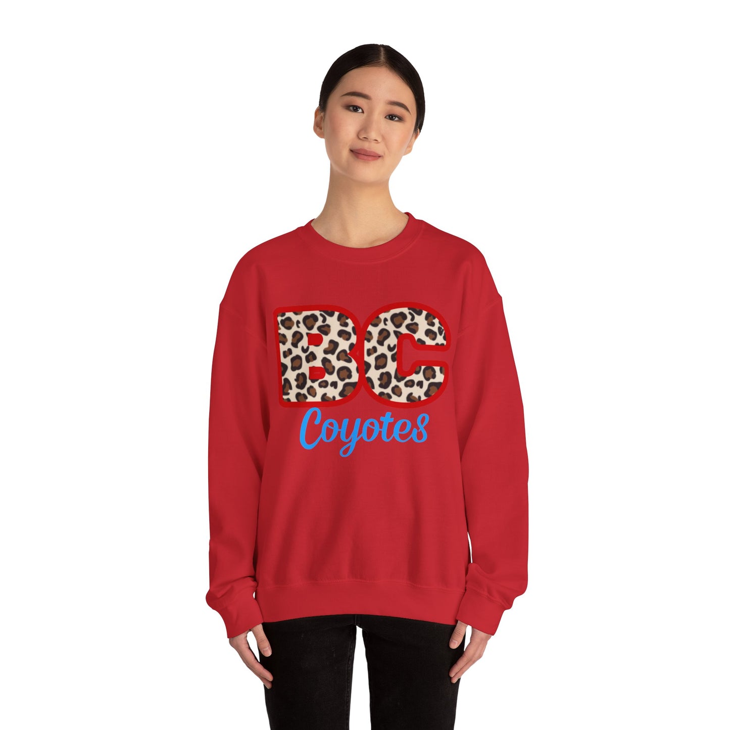 Crewneck Sweatshirt — BC Coyotes Leopard Print Team Logo