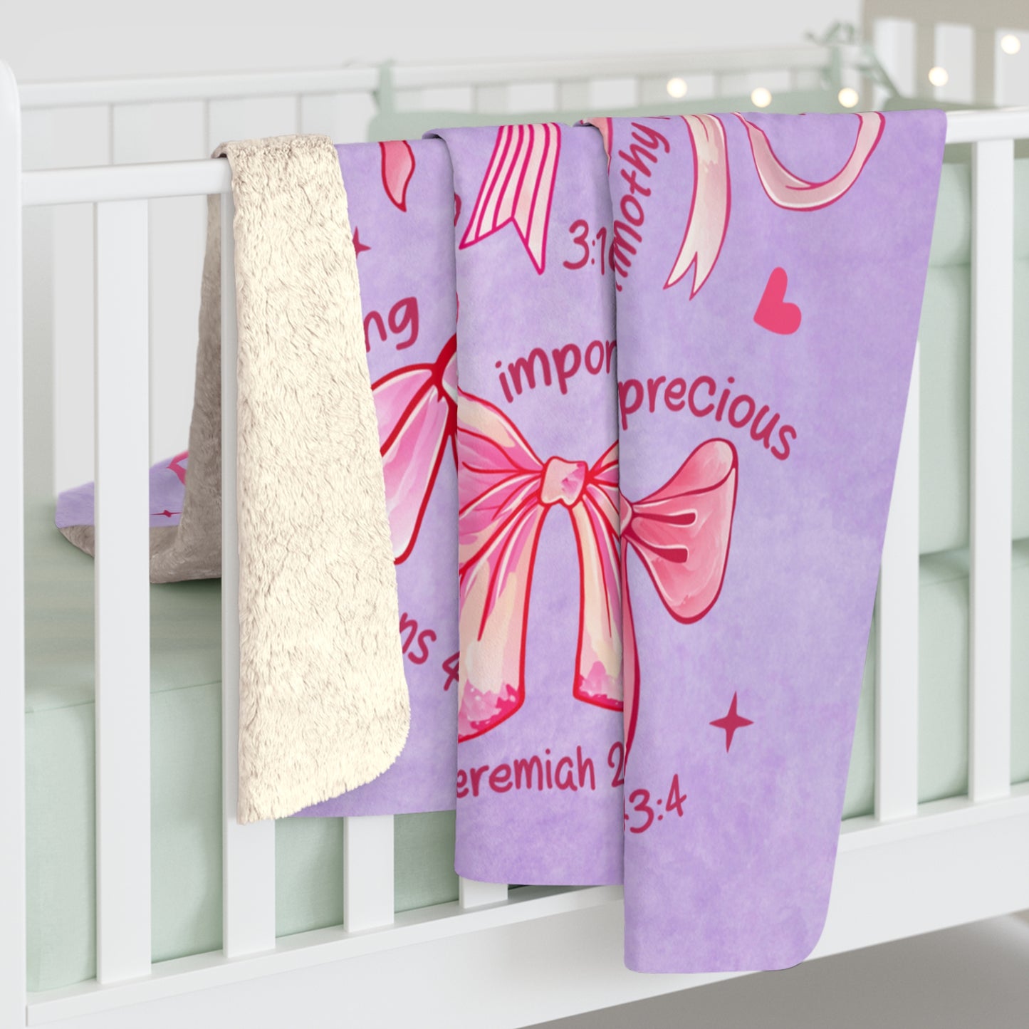 God Says I Am Sherpa Fleece Blanket — Inspirational Faith Bow Design
