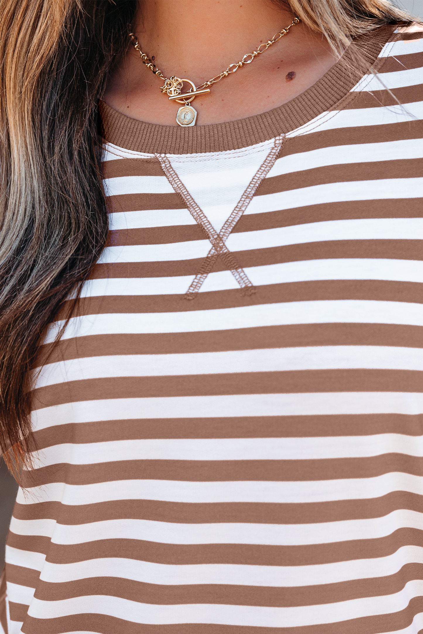 Orange Stripe Short Bubble Sleeve T Shirt