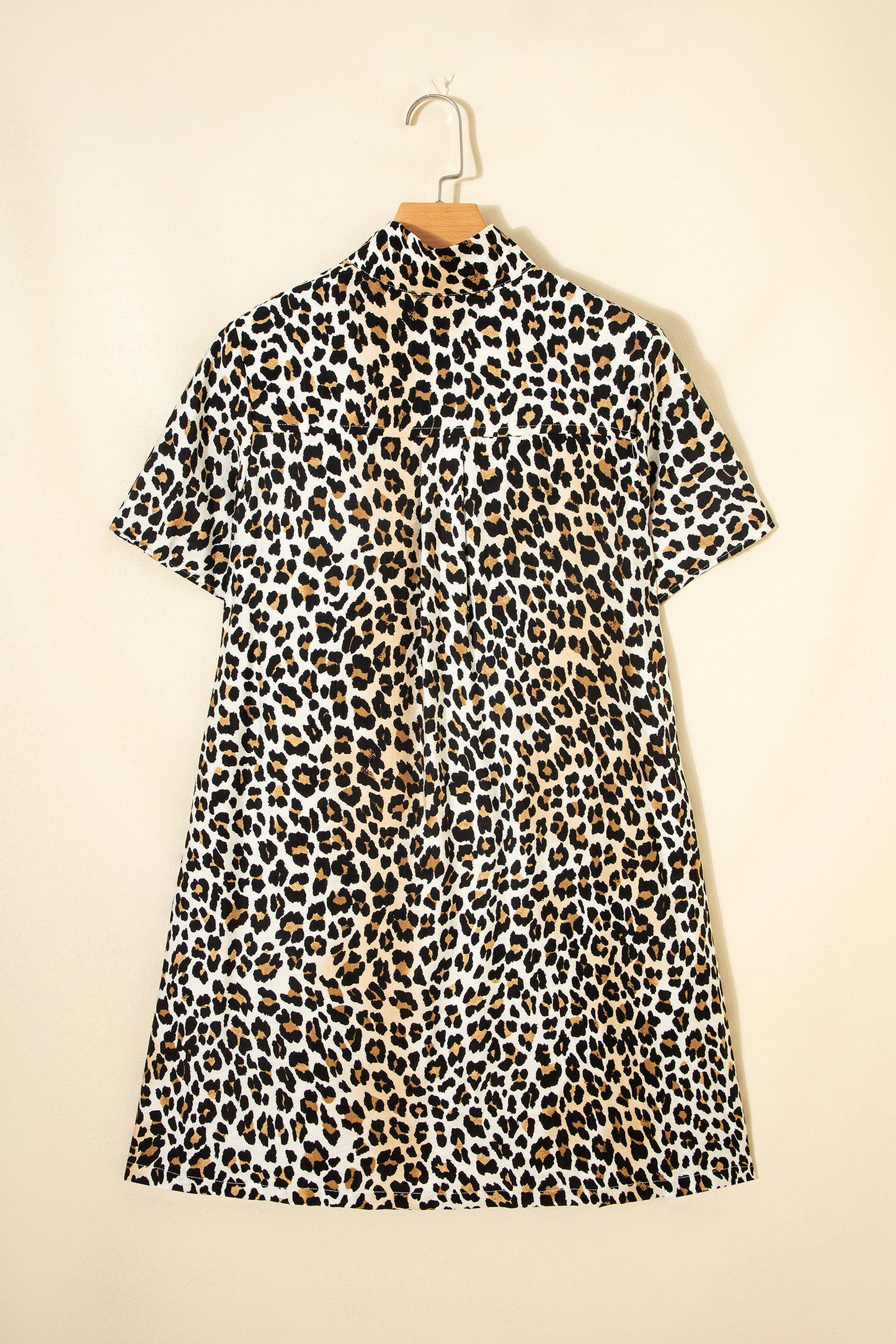 Multicolour Half Buttons Short Sleeve Loose Leopard Mini Dress with Pockets