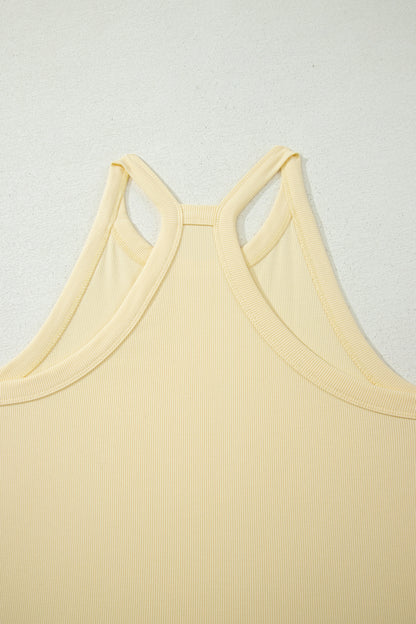Yellow Cream Slim Ribbed Tank Top and Sweatpants Set