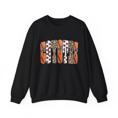 Crewneck Sweatshirt — Fall Leopard & Basketball Graphic