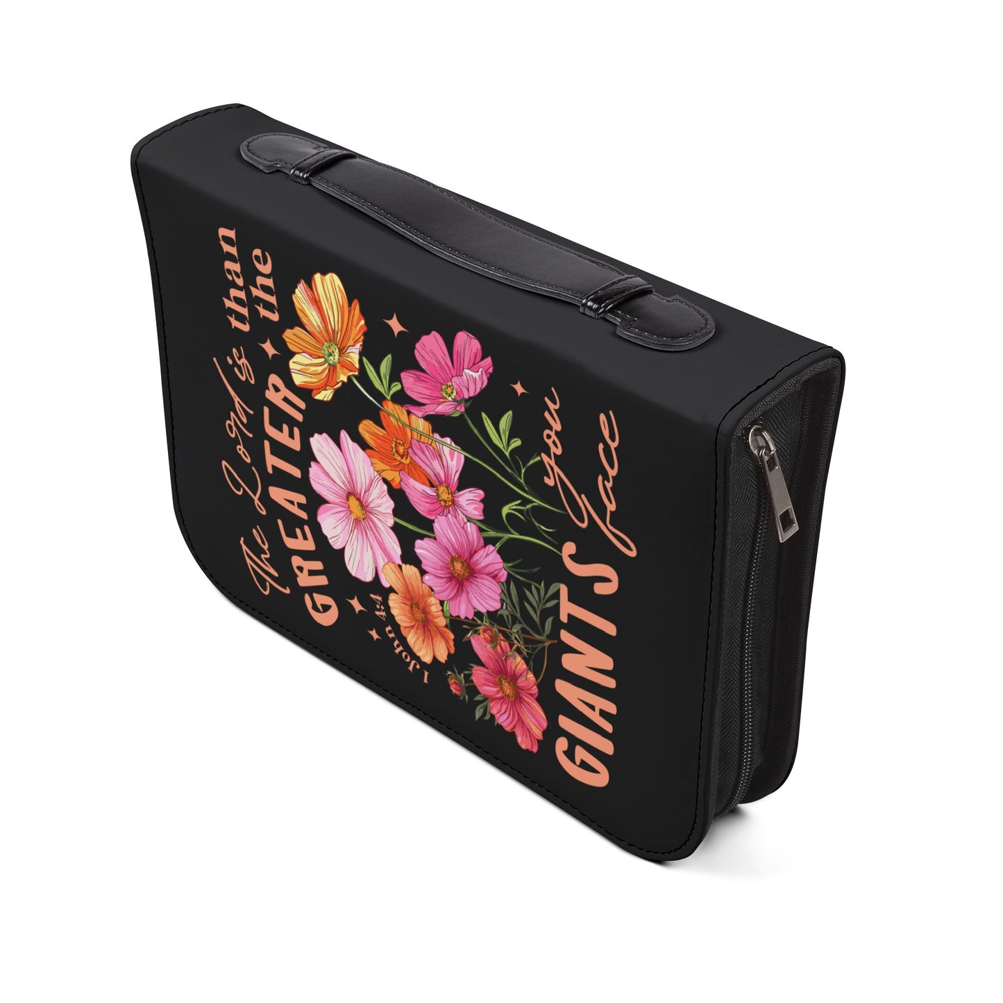 Bible Cover - "The Lord is Greater than the Giants You Face" Floral Zippered Bible Case