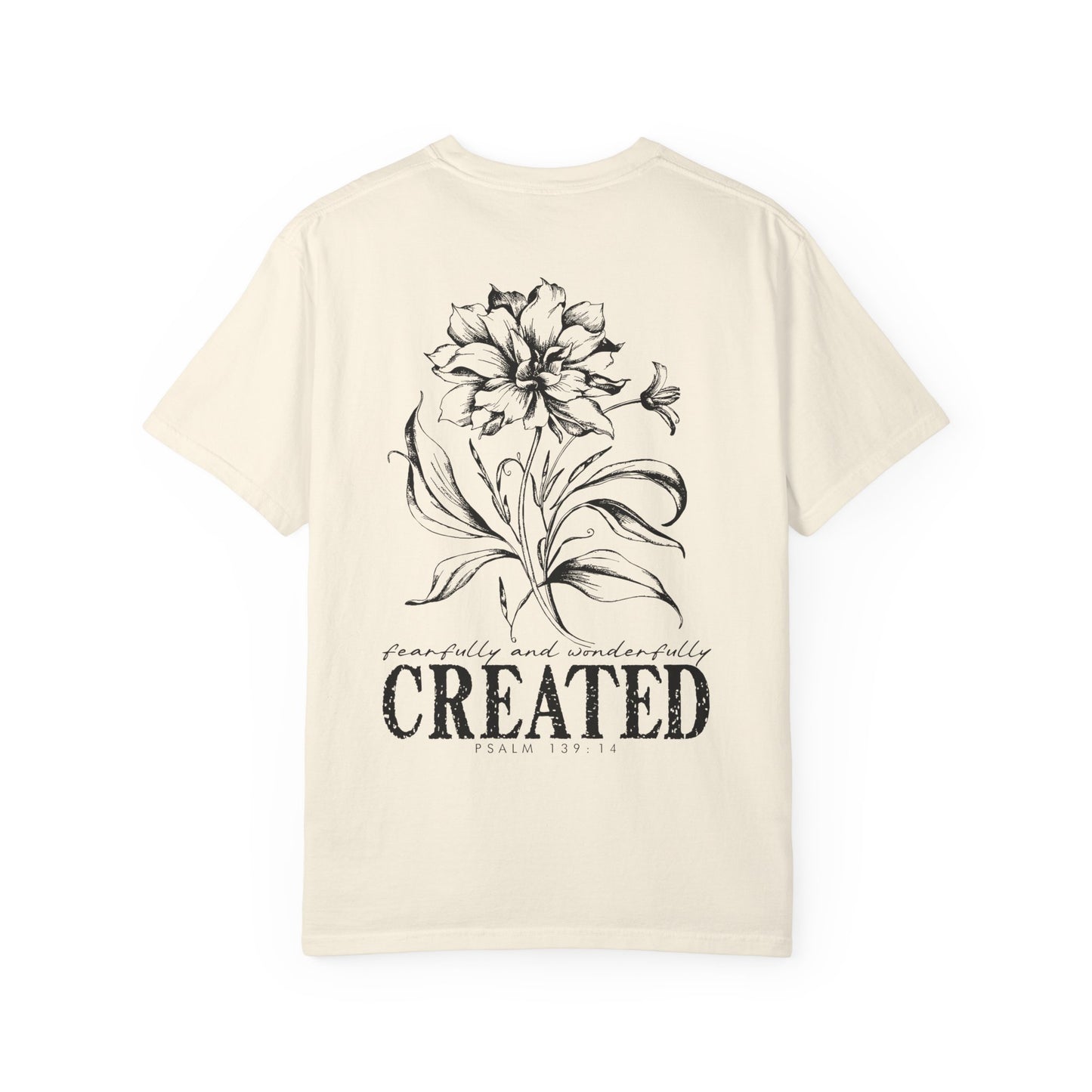 T-Shirt — "Fearfully and Wonderfully Created" Floral Back Print