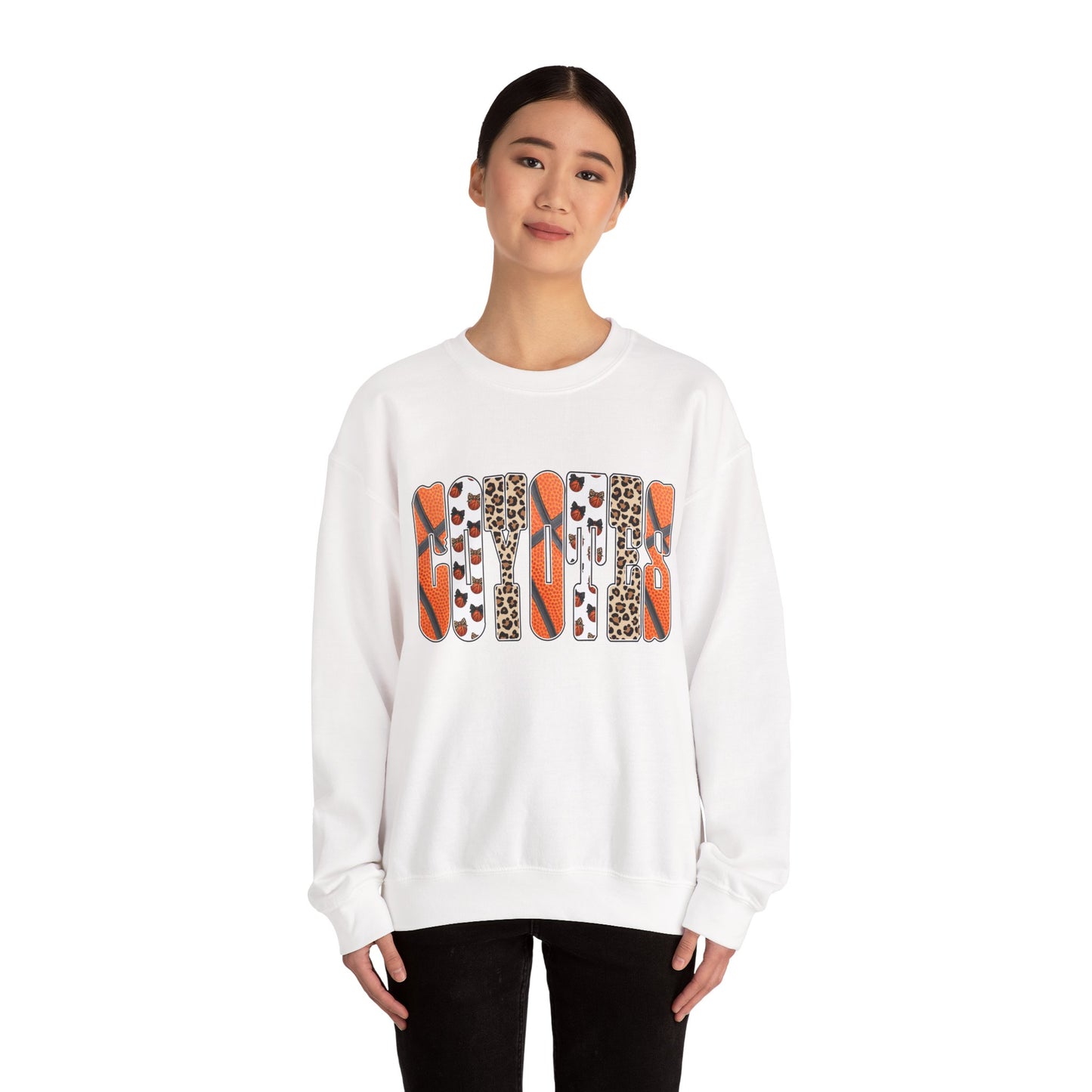 Crewneck Sweatshirt — Fall Leopard & Basketball Graphic