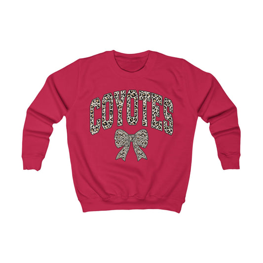 Kids Sweatshirt - 'Coyotes' Leopard Print Team Sweatshirt with Bow