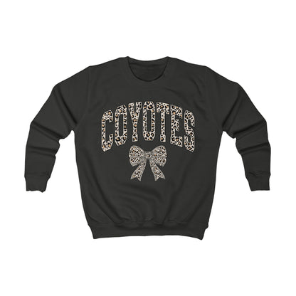 Kids Sweatshirt - 'Coyotes' Leopard Print Team Sweatshirt with Bow