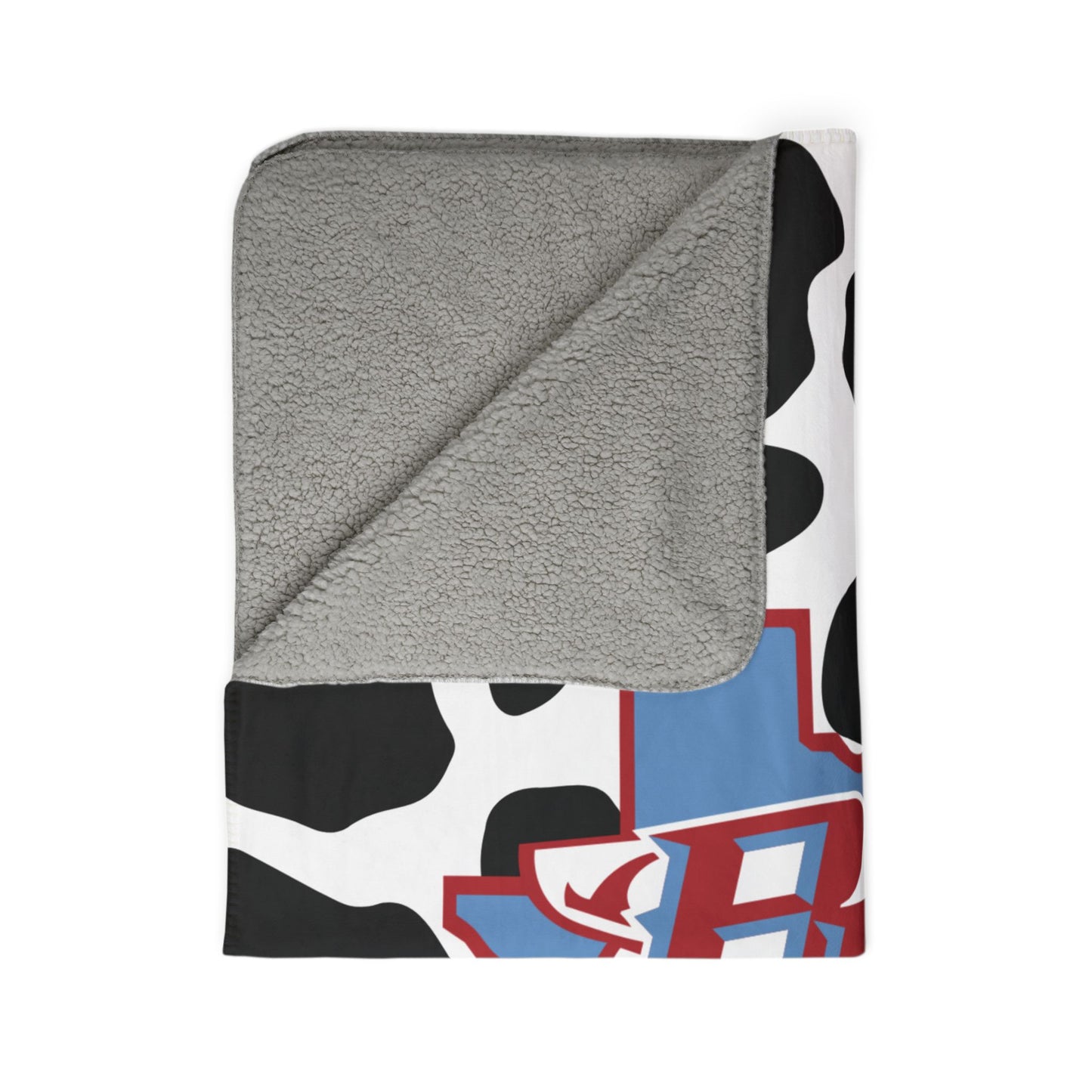 Cow Print BC Logo Sherpa Blanket — Cozy Fleece Throw for Texas Fans