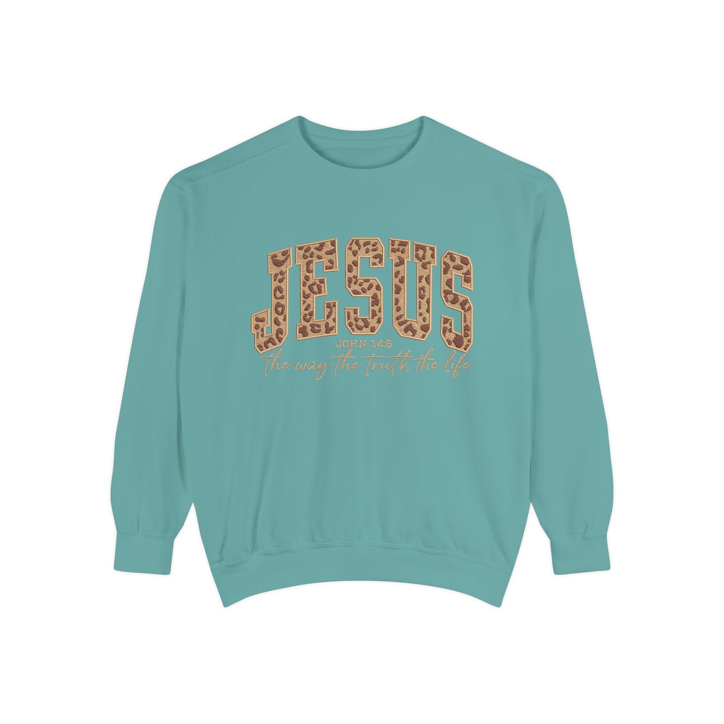 Jesus Leopard Print Sweatshirt — "Jesus: The Way, The Truth, The Life" Christian Crewneck