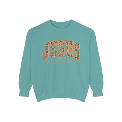 Jesus Leopard Print Sweatshirt — "Jesus: The Way, The Truth, The Life" Christian Crewneck