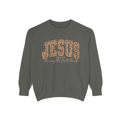 Jesus Leopard Print Sweatshirt — "Jesus: The Way, The Truth, The Life" Christian Crewneck