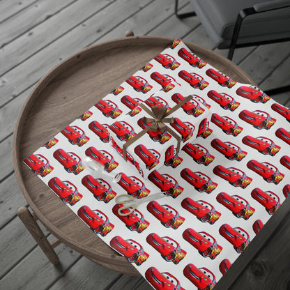 Kids Lightning Car Wrapping Paper – Red Race Car Gift Wrap for Boys’ Birthdays & Parties