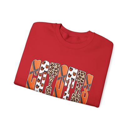 Crewneck Sweatshirt — Fall Leopard & Basketball Graphic