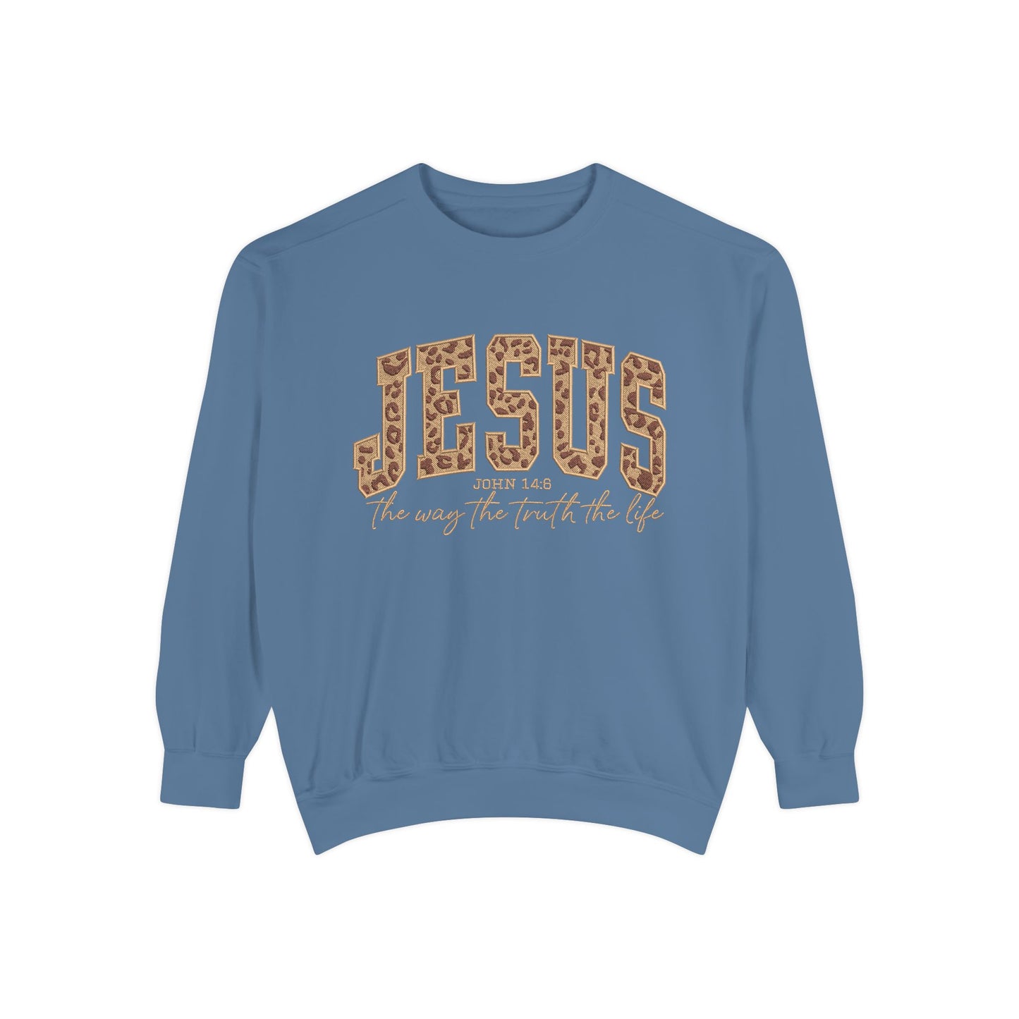 Jesus Leopard Print Sweatshirt — "Jesus: The Way, The Truth, The Life" Christian Crewneck