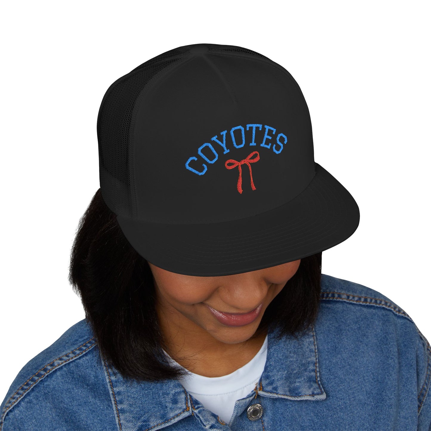 Coyotes Embroidered Trucker Cap — Retro Script Mesh Baseball Hat