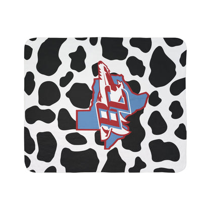 Cow Print BC Logo Sherpa Blanket — Cozy Fleece Throw for Texas Fans