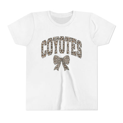Youth Tee — "Coyotes" LEOPARD Print Cheer Bow Graphic