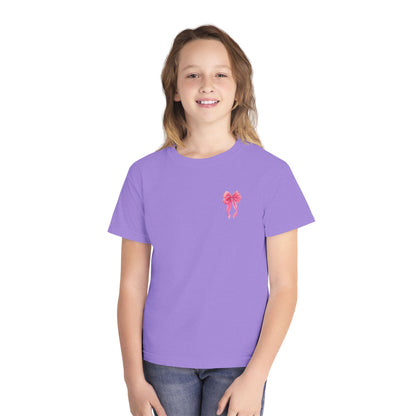 Youth Tee — "God Says I Am" Pink Bows Graphic