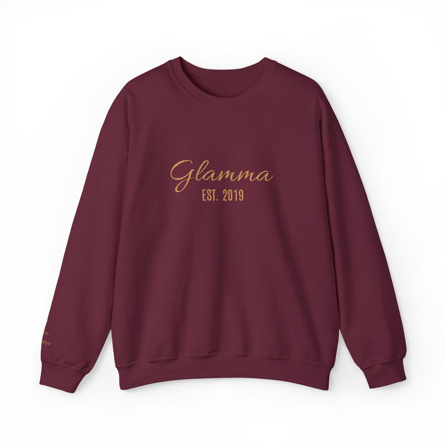 Crewneck Sweatshirt — 'Glamma Est. 2019' Rose Gold Script Grandma Gift