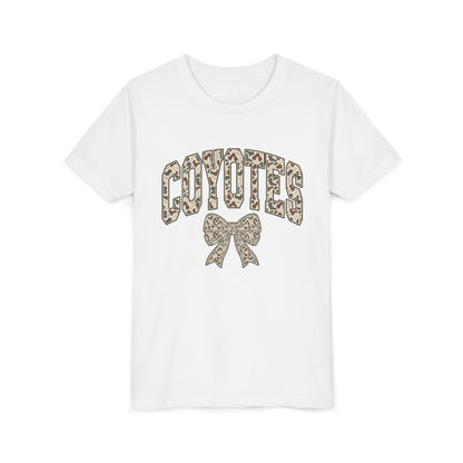 Youth Coyotes CAMO Print Tee with Bow — Girls' School Spirit Shirt