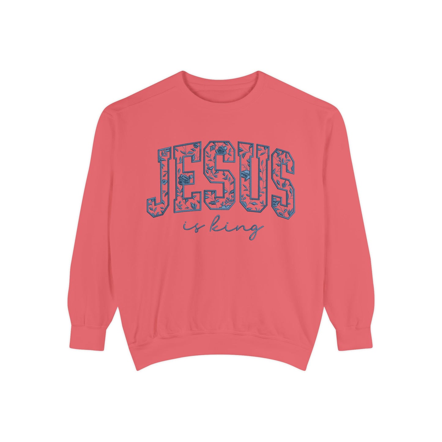 Jesus Is King Floral-Print Sweatshirt — Christian Faith Crewneck