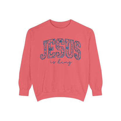 Jesus Is King Floral-Print Sweatshirt — Christian Faith Crewneck