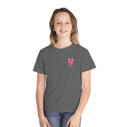 Youth Tee — "God Says I Am" Pink Bows Graphic