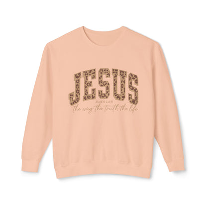 Jesus Leopard Print Crewneck Sweatshirt – Faith-Inspired Graphic Pullover