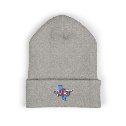 Texas Flag Outline Embroidered Beanie — Classic Cuffed Knit Hat