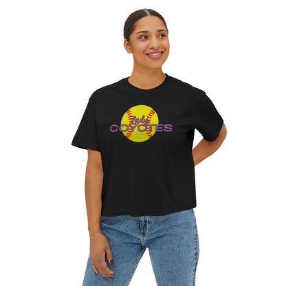Ladies Coyotes Softball Boxy Tee — Women's Cropped Baseball Shirt