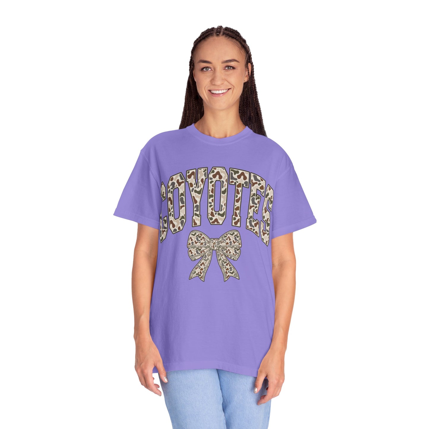 Coyotes Camo Print T-Shirt with Bow — Cute Animal Print Team Tee