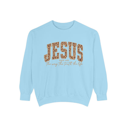 Jesus Leopard Print Sweatshirt — "Jesus: The Way, The Truth, The Life" Christian Crewneck