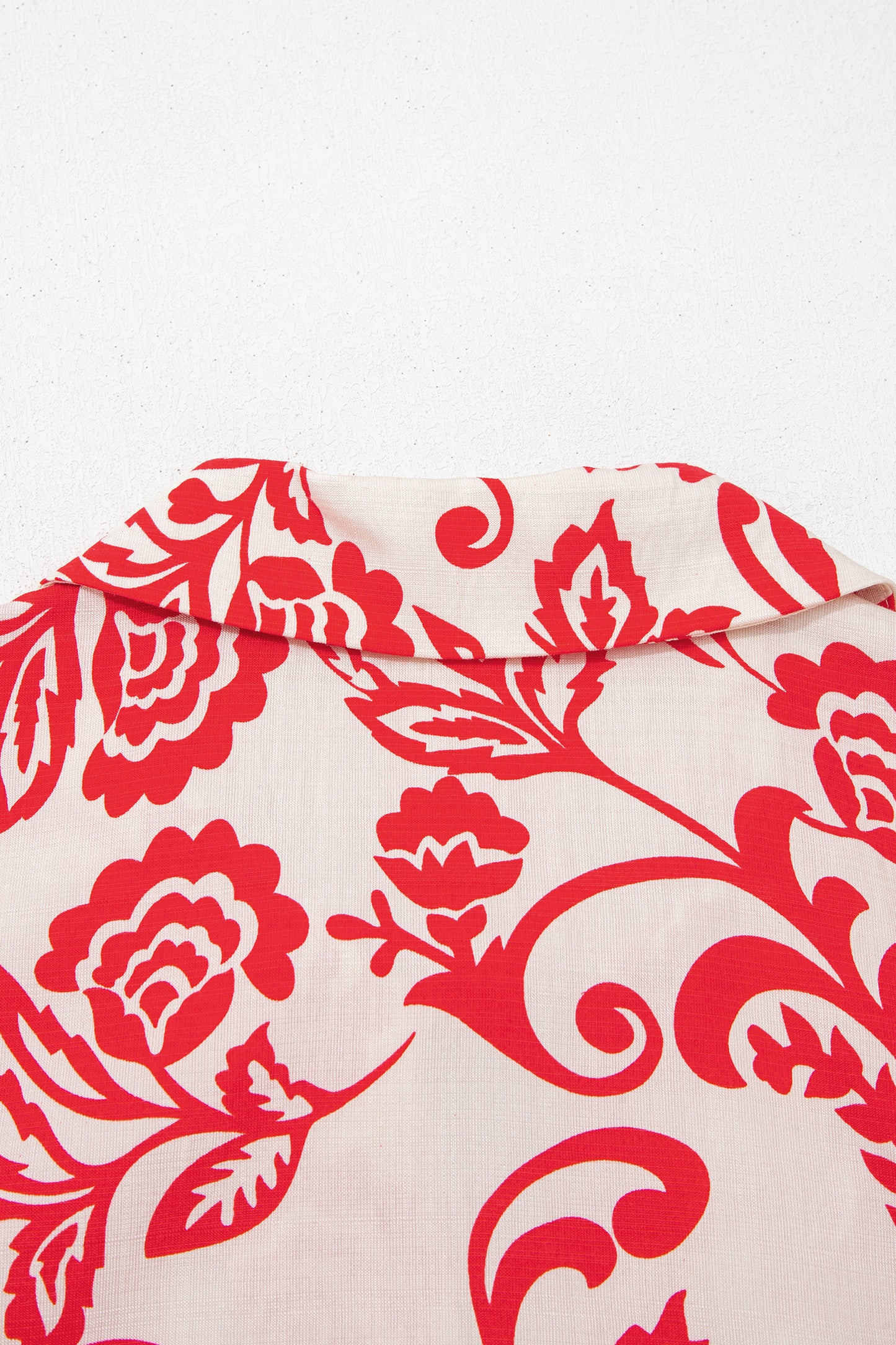 Red Collared V Neck Half Sleeve Loose Flower Mini Dress