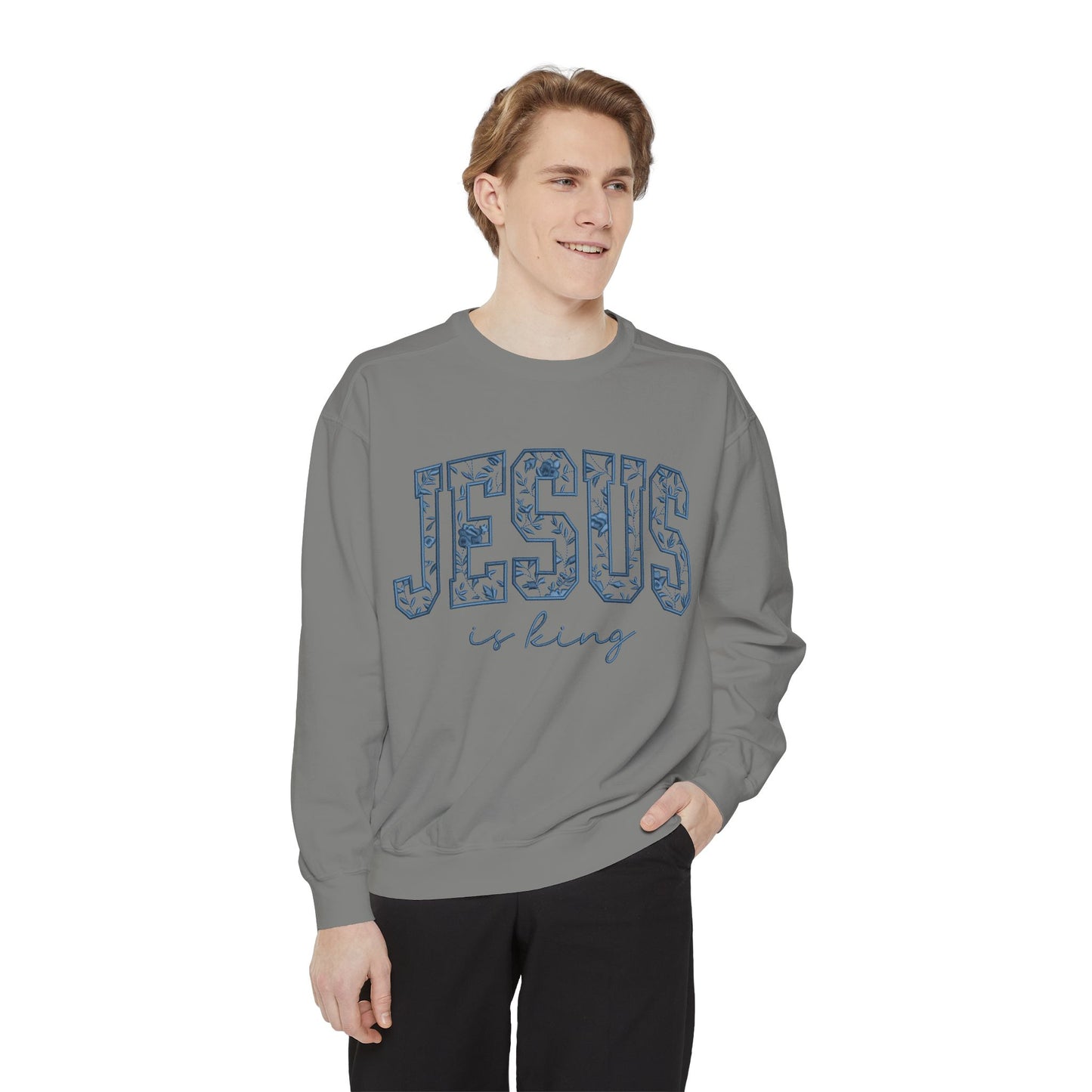 Jesus Is King Floral-Print Sweatshirt — Christian Faith Crewneck