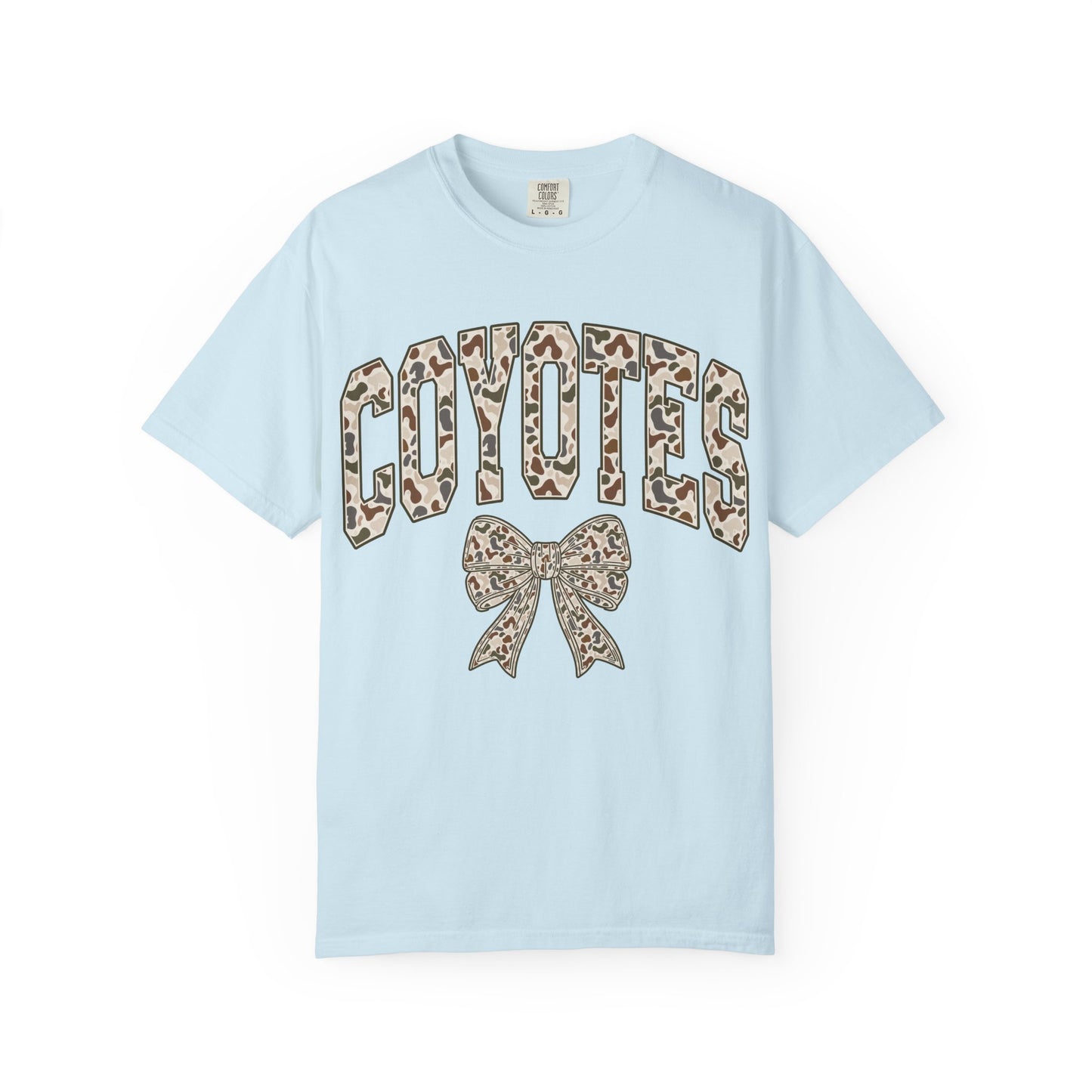 Coyotes Camo Print T-Shirt with Bow — Cute Animal Print Team Tee