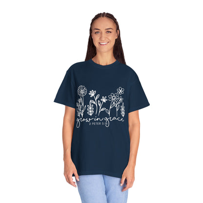 Grow in Grace T-Shirt — Floral 2 Peter 3:18 Christian Tee