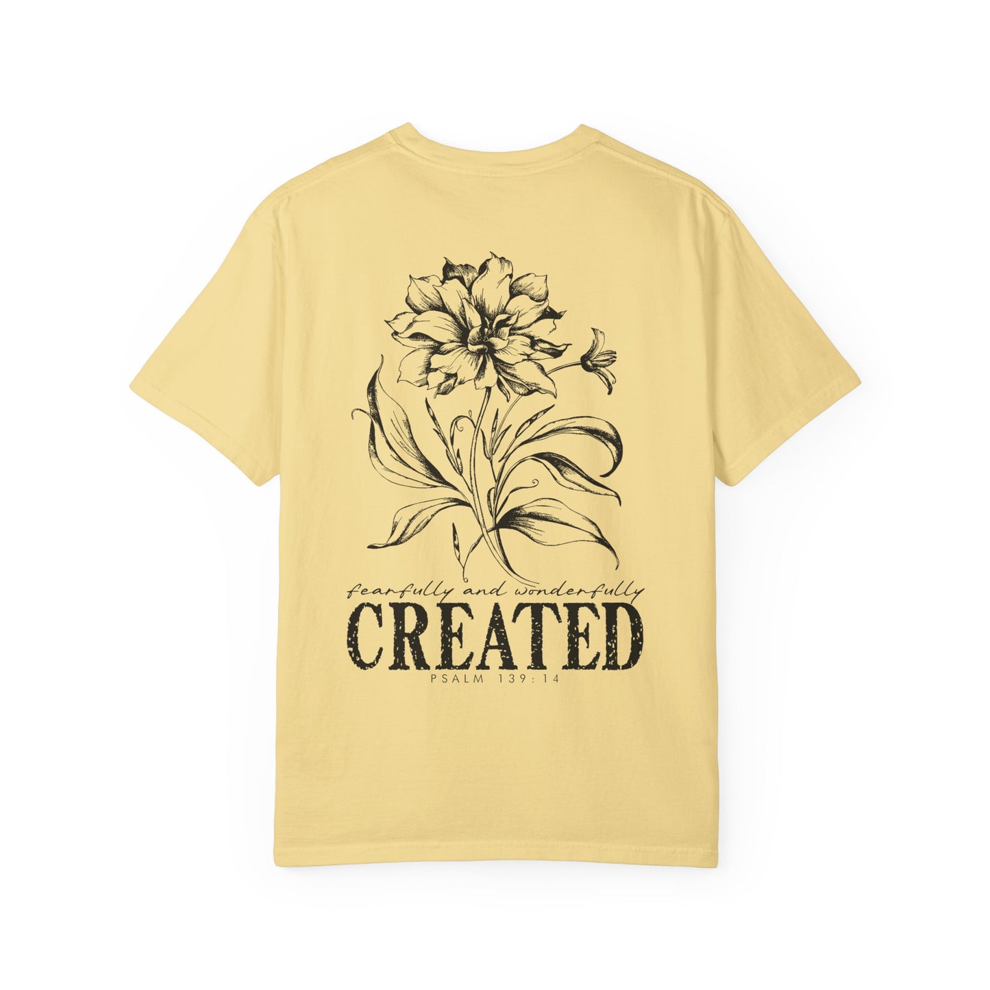 T-Shirt — "Fearfully and Wonderfully Created" Floral Back Print