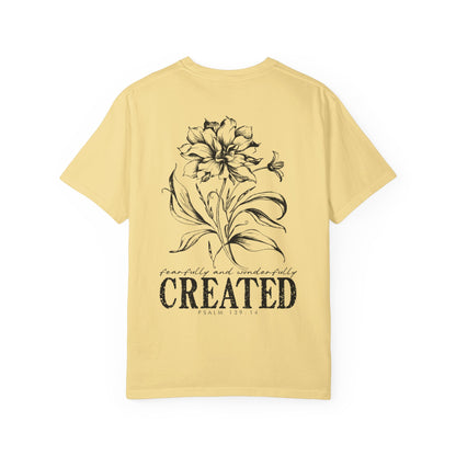 T-Shirt — "Fearfully and Wonderfully Created" Floral Back Print