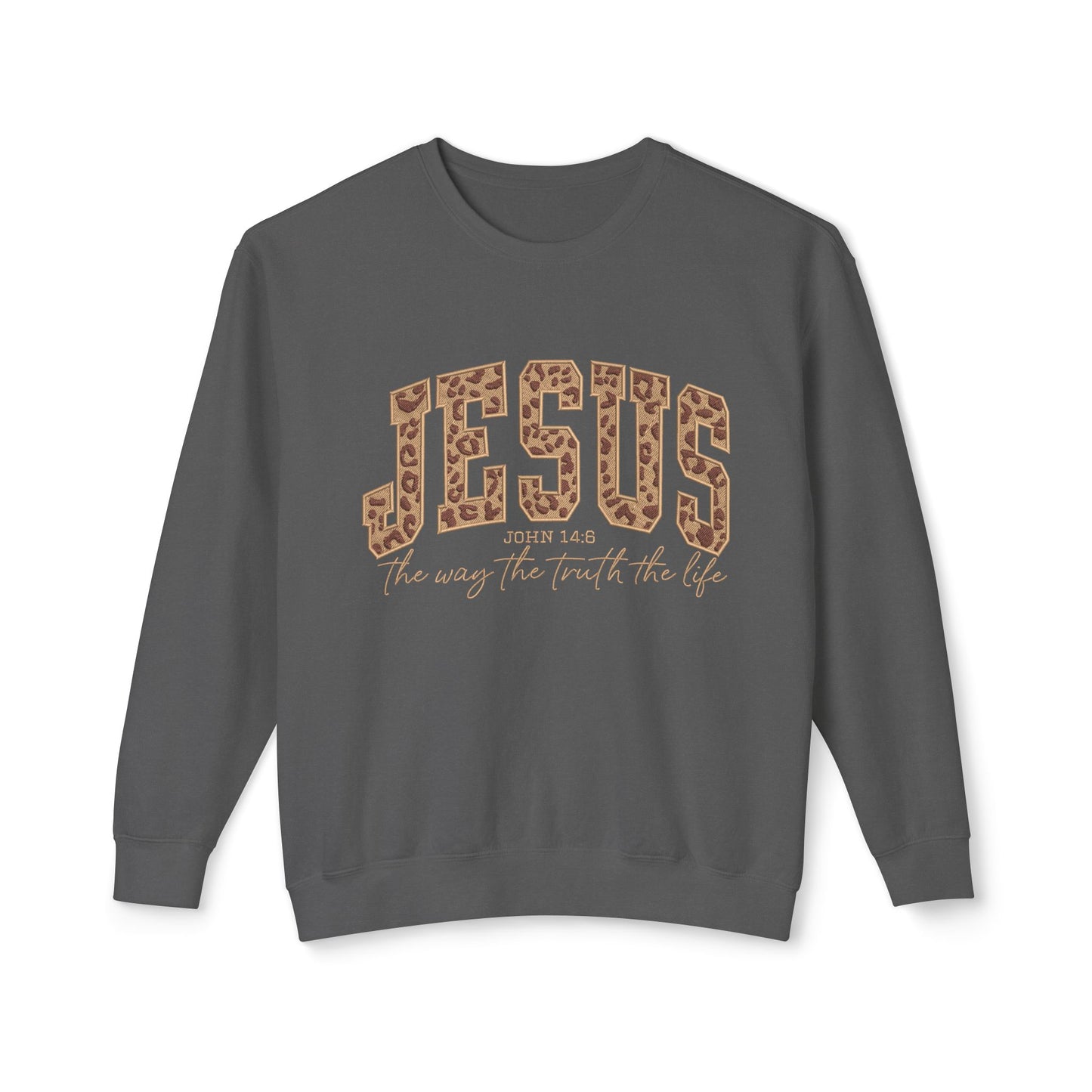 Jesus Leopard Print Crewneck Sweatshirt – Faith-Inspired Graphic Pullover
