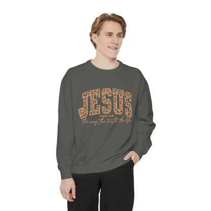 Jesus Leopard Print Sweatshirt — "Jesus: The Way, The Truth, The Life" Christian Crewneck