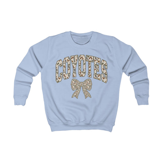 Kids Coyotes Sweatshirt — Camo Print Team Logo with Bow