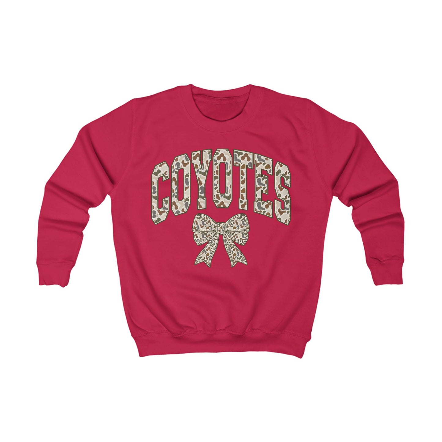 Kids Coyotes Sweatshirt — Camo Print Team Logo with Bow