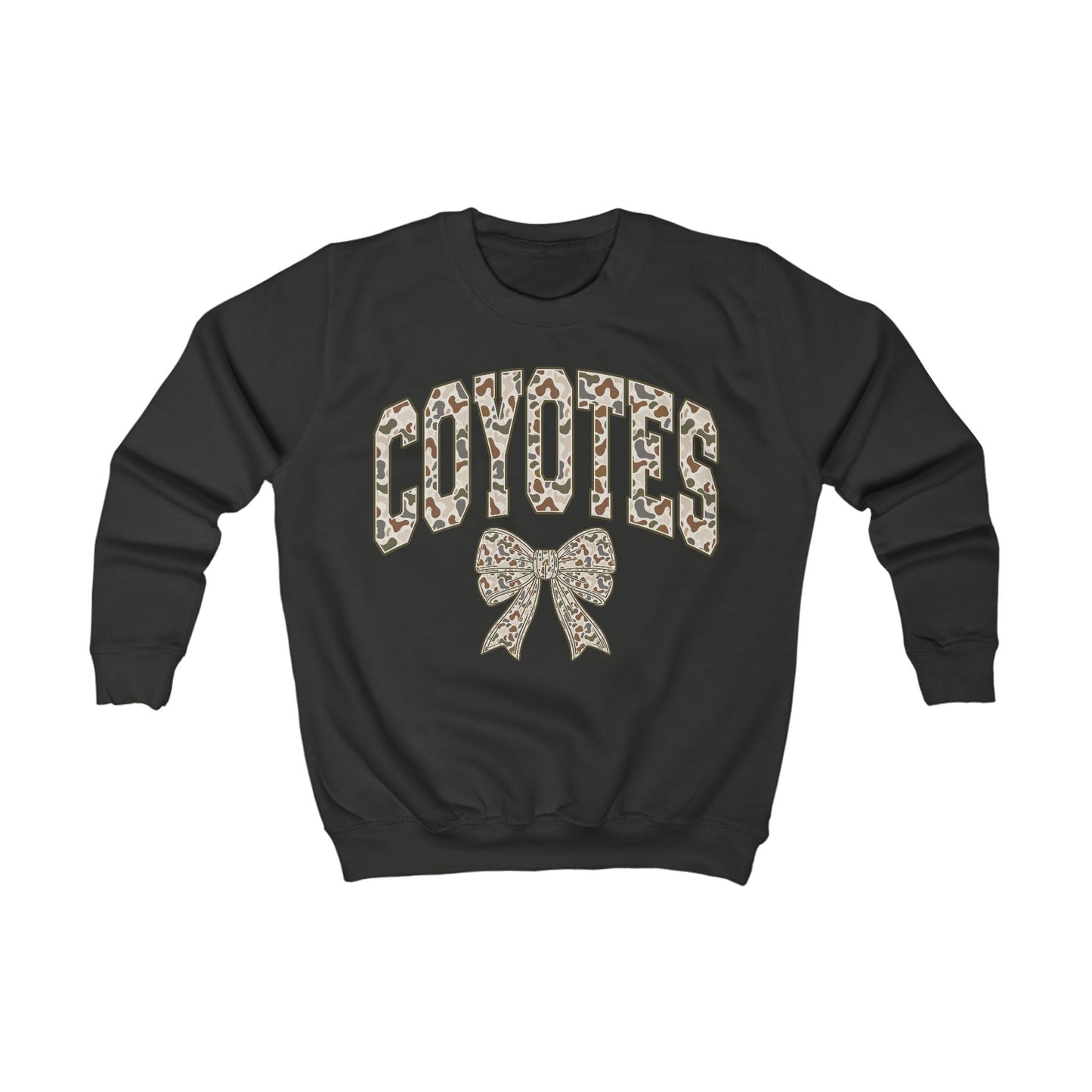 Kids Coyotes Sweatshirt — Camo Print Team Logo with Bow