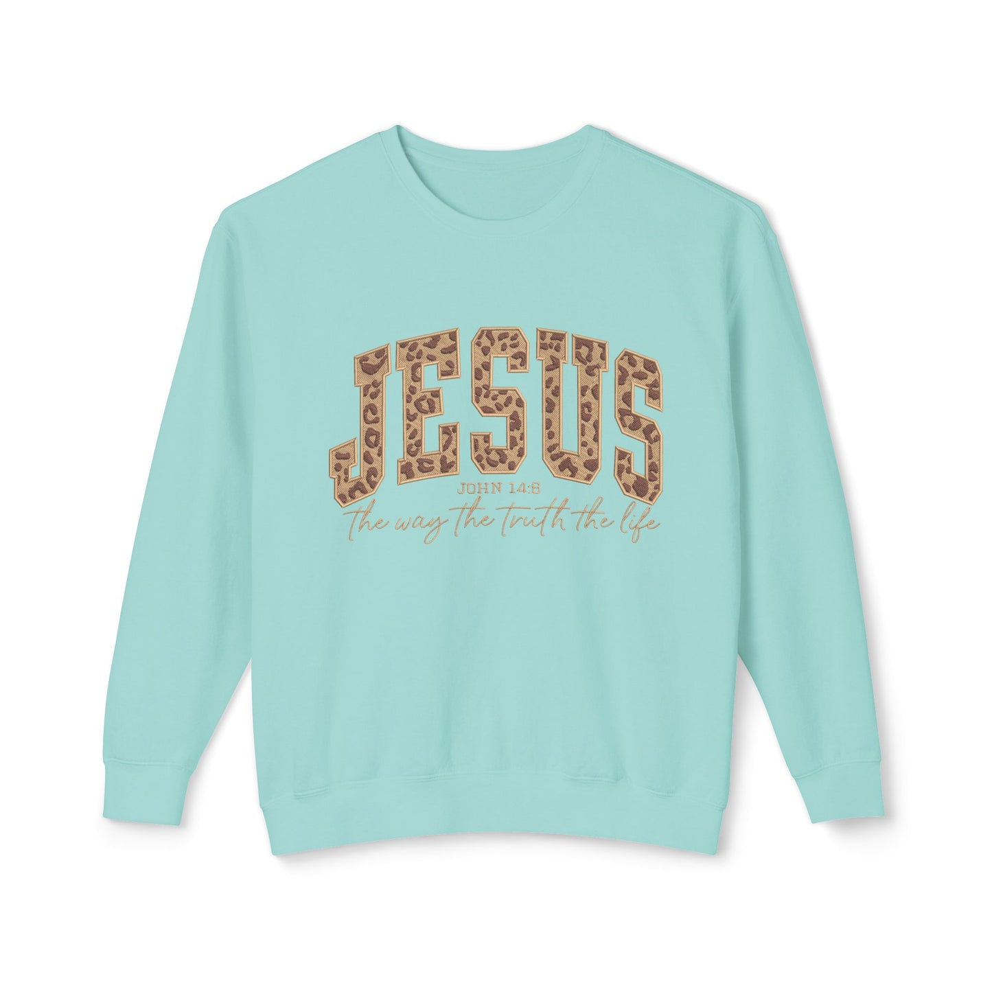Jesus Leopard Print Crewneck Sweatshirt – Faith-Inspired Graphic Pullover