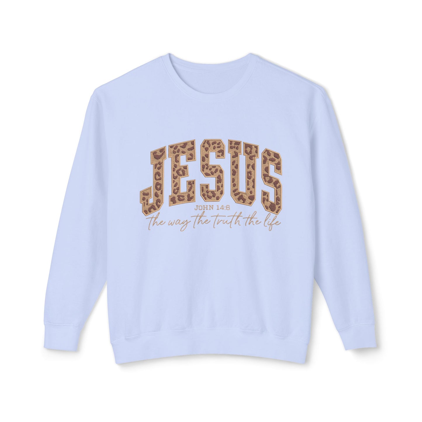 Jesus Leopard Print Crewneck Sweatshirt – Faith-Inspired Graphic Pullover