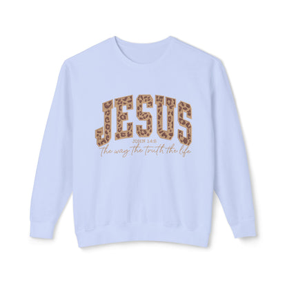 Jesus Leopard Print Crewneck Sweatshirt – Faith-Inspired Graphic Pullover