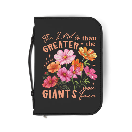 Bible Cover - "The Lord is Greater than the Giants You Face" Floral Zippered Bible Case