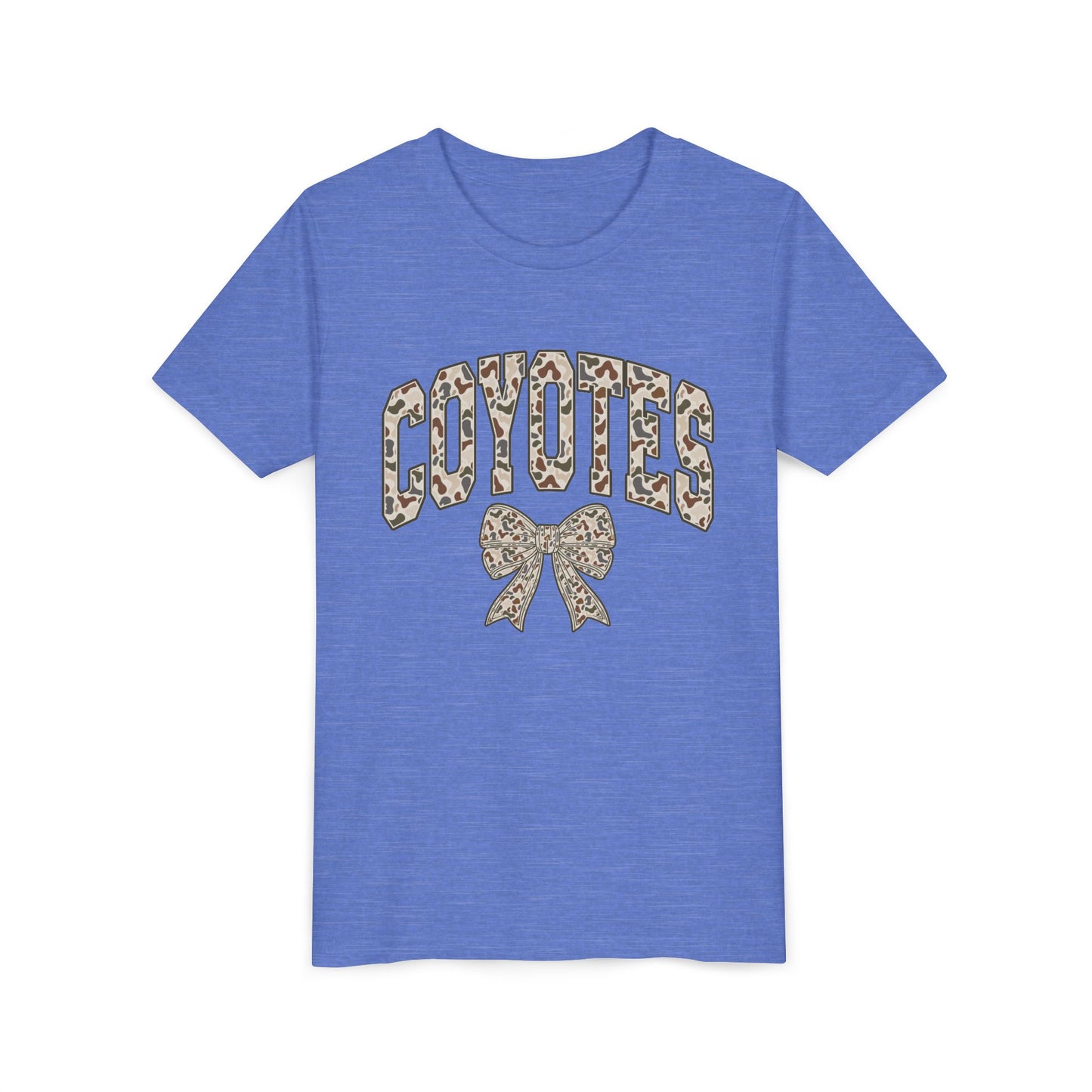 Youth Coyotes CAMO Print Tee with Bow — Girls' School Spirit Shirt