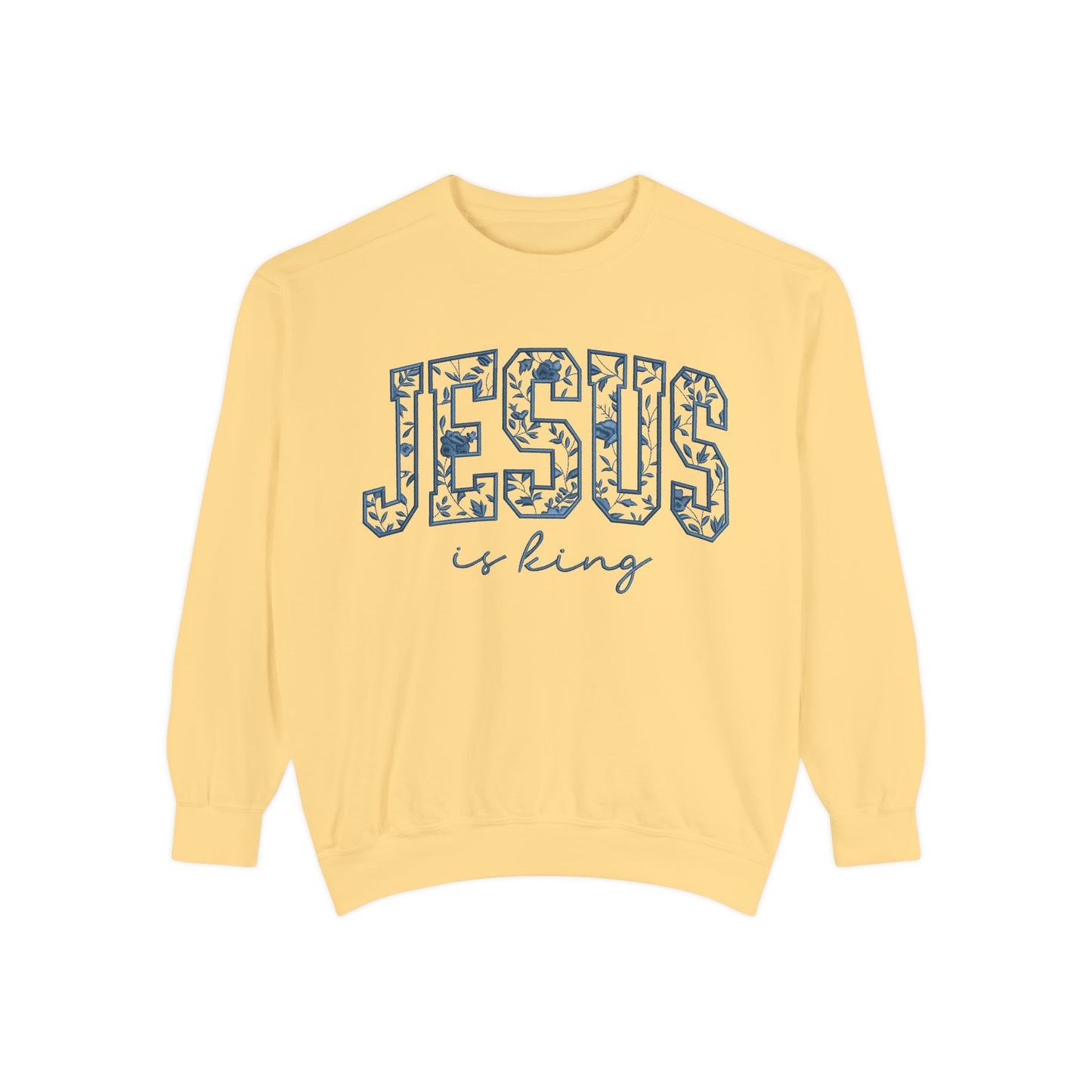 Jesus Is King Floral-Print Sweatshirt — Christian Faith Crewneck