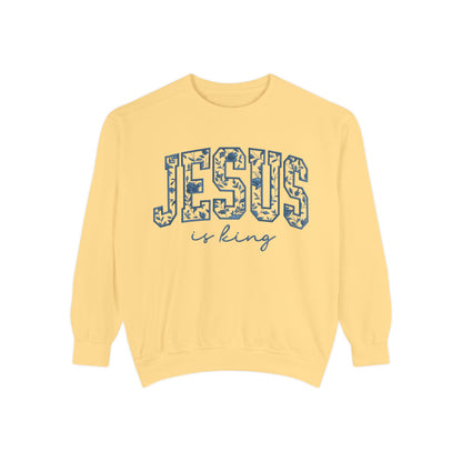 Jesus Is King Floral-Print Sweatshirt — Christian Faith Crewneck